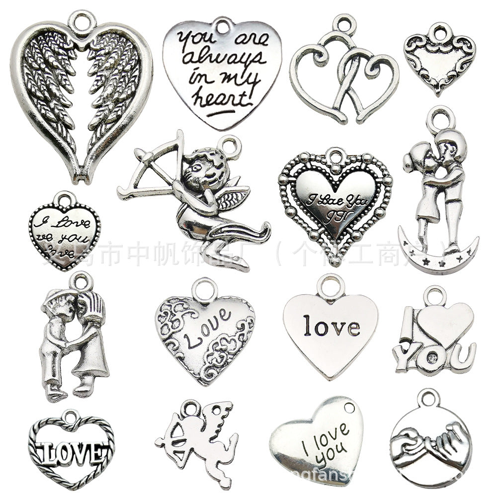 Vintage Zinc Alloy Angel Cupid Hollow Heart Charm Pendant for Necklace Bracelet DIY