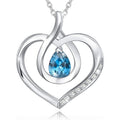Silver Open Heart Pendant Necklace Blue Teardrop CZ view 1