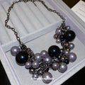 Gunmetal Chain Black Gray Pearl Cluster Statement Necklace view 4
