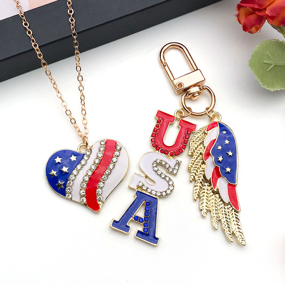 Enamel Zinc Alloy USA Flag Wing Boot Star Charm Pendant for DIY Earrings Necklace
