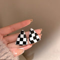 Black Filigree Floral and Checkered Statement Earrings view 10