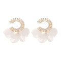 Gold Tone Crystal Hoop Stud Earrings With White Petal Drops view 5