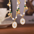 Gold Titanium Steel Star Enamel Pendant Pearl Malachite Necklace view 1