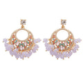 Ornate Crystal Fan Drop Earrings With Beaded Fringe view 5