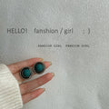 Antique Gold Teal Round Stud Earrings Beaded Black Border view 4