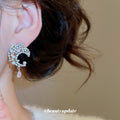 Silver Tone Crystal Crescent Earrings With Teardrop Dangles view 3