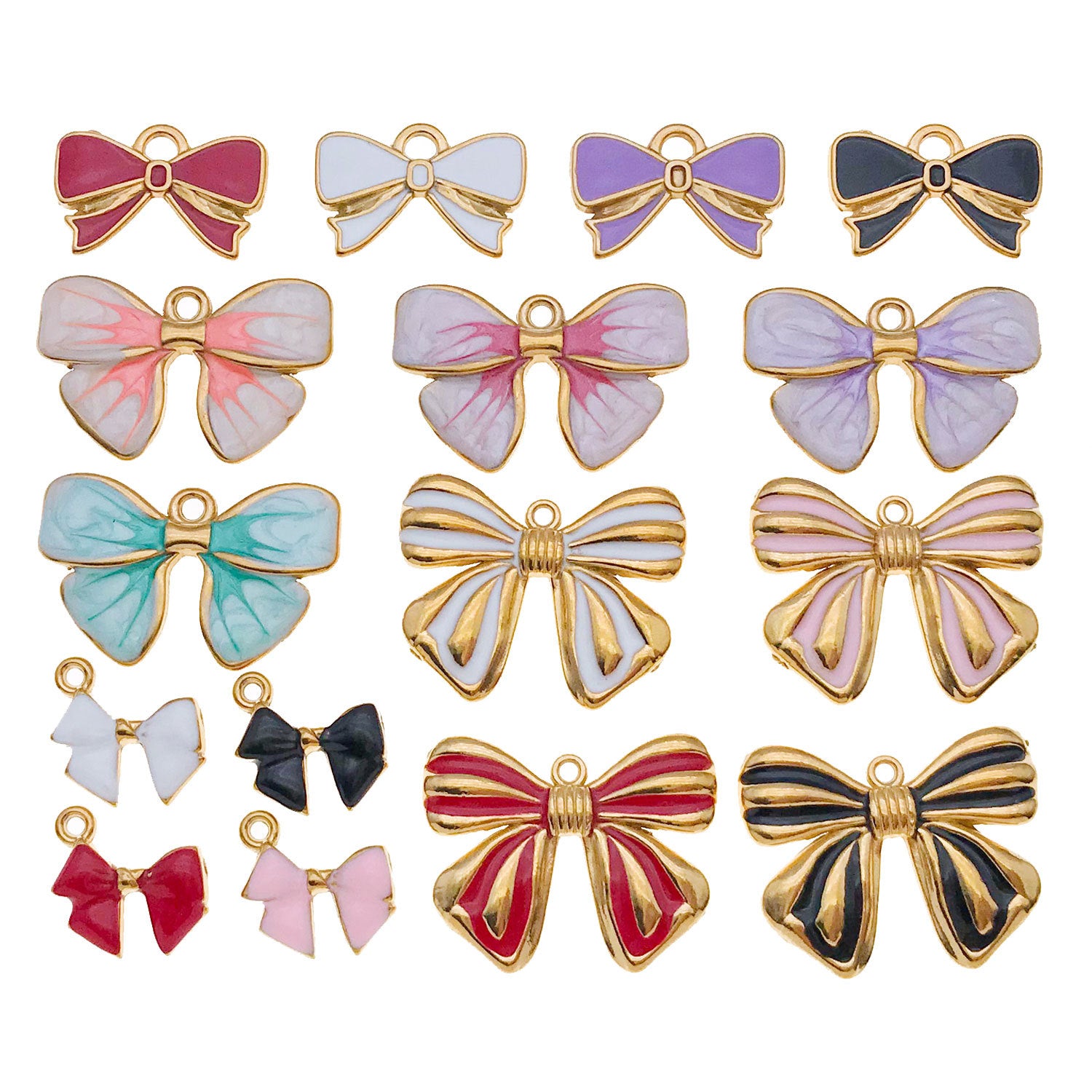 Stainless Steel Gold Enamel Bowknot Butterfly Charm Pendant for Earrings Necklace DIY Jewelry