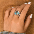 Turquoise Marquise Floral Statement Ring in Silver Tone view 3