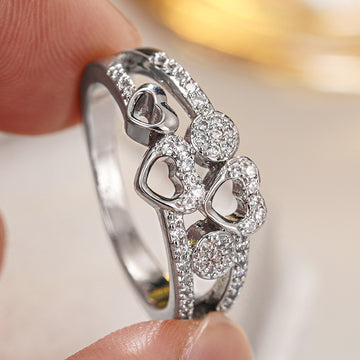 Open Heart And Round Cluster Ring In Polished Gold And Silver Tones