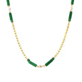 Gold Disc Chain Necklace Green Dongling Jade Tube Beads view 5