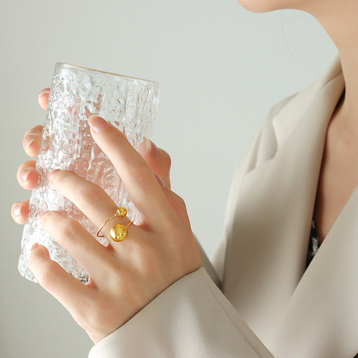 Open Dual Sphere Ball Rings Steel Rose Gold Or Gold
