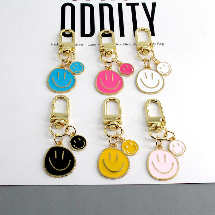 Gold Tone Double Smiley Face Charm Clip Keychains in Six Colors