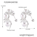 Branch Leaf Imitation Pearl C-Shape Stud Earrings Pair view 6
