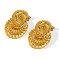 Vintage Twisted Shell Fan Stud Earrings Gold Steel view 5