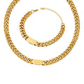 Cuban Link ID Plate Necklace Bracelet Set Gold Steel view 5
