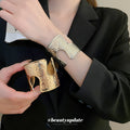 Wide Open Metal Wave Cuff Bracelets Gold Silver 4 Styles view 4