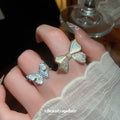 Gold Tone Zircon Mother Of Pearl Bow Open Ring Band view 3