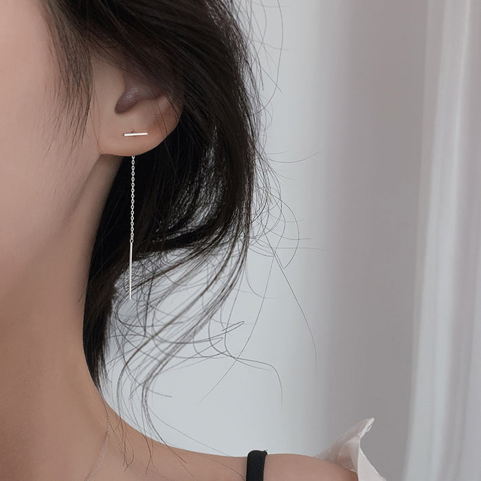 Gold Bar Chain Threader Earrings Polished Metal Jewelry