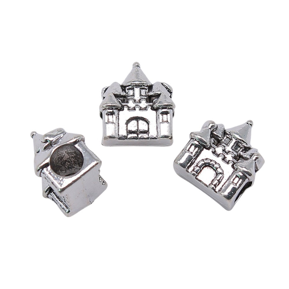 12x11x7mm 2.2g Antique Silver Zinc Alloy House Castle Large Hole Beads for Bracelet Jewelry Making