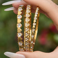Crystal Heart Hinged Bangles in Gold and Silver Tone view 3