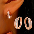 Twisted Channel Crystal Huggie Hoop Earrings Three Metal Colors view 2