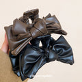 Brown Faux Leather Bow Claw Clip Large Spring Clamp view 4