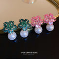 Crystal Flower and Pearl Drop Stud Earrings Fashion Jewelry view 1