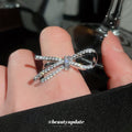 Silver Pave Crystal Bow Open Adjustable Statement Ring view 1