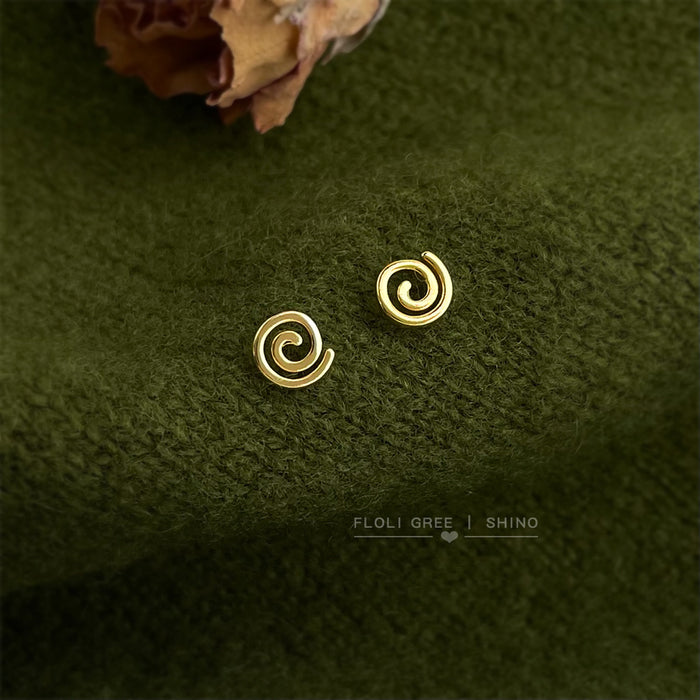Gold Mini Spiral Swirl Stud Earrings Abstract Symbol