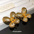 Hammered Metal Flower Stud Earrings in Silver Tone view 4