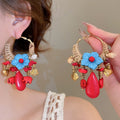 Colorful Beaded Floral Hoop Earrings in Two Palettes view 6