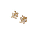 Gold Tone Crystal Flower Huggie Earrings with Layered Petals view 5