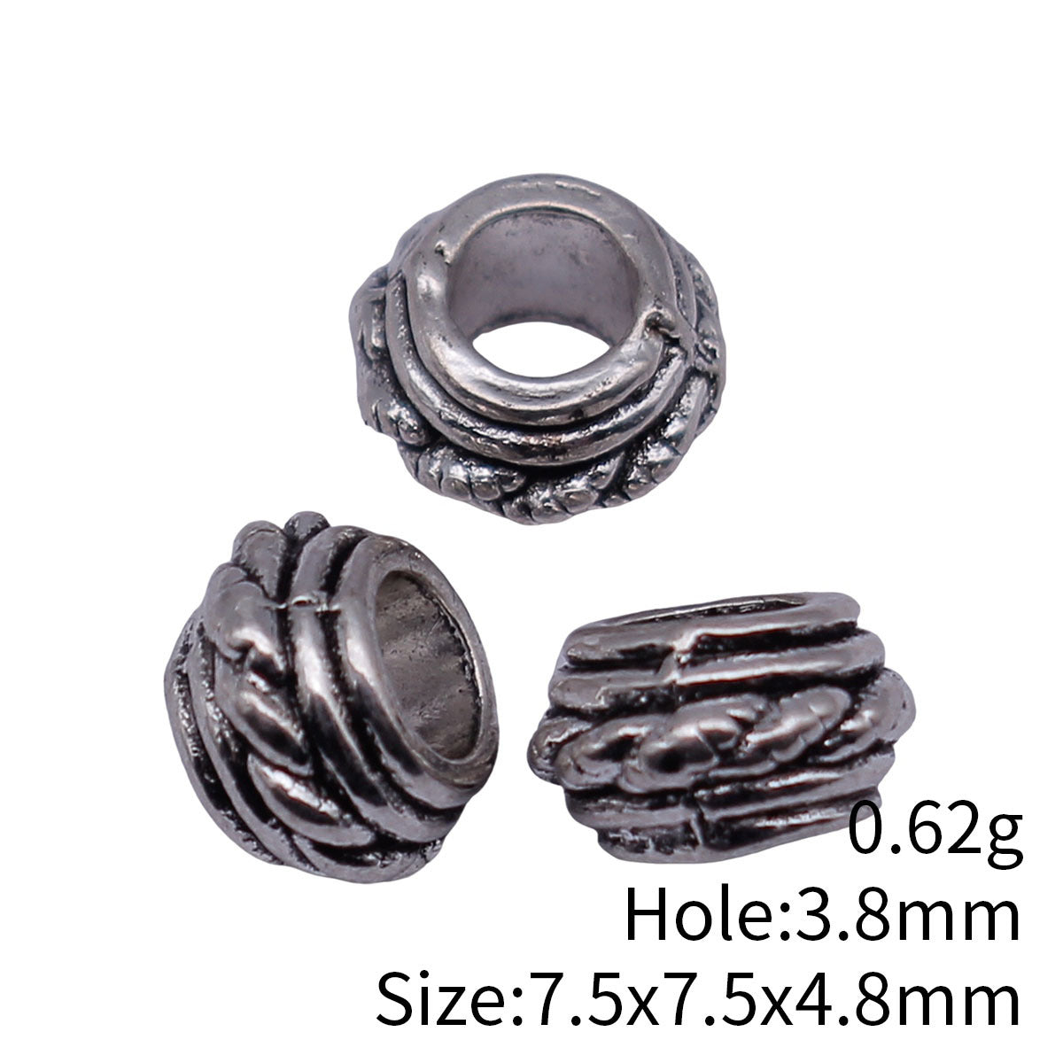 7.5x7.5x4.8mm 0.62g Antique Silver Zinc Alloy Spiral Round Large Hole Spacer Beads for DIY Bracelet Jewelry