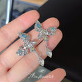 Silver Liquid Butterfly Earrings Multicolor Crystal Drop view 3