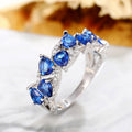 Silver Tone Blue Teardrop Crystal Band Ring Polished Metal Jewelry view 3