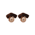 Velvet Bow and Pearl Stud Earrings in Four Colors With Polished Metal Details view 5