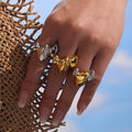 Sculptural Organic Blob Open Rings Gold Steel Two-Tone view 2