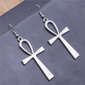 Large Ankh Cross Metal Drop Earrings in Four Finishes view 1