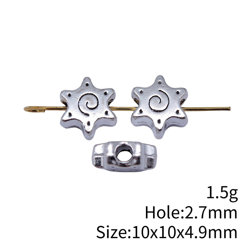 10x10x4.9mm 1.5g Antique Silver Zinc Alloy Swirl Hexagram Large Hole Beads for Bracelet DIY Making