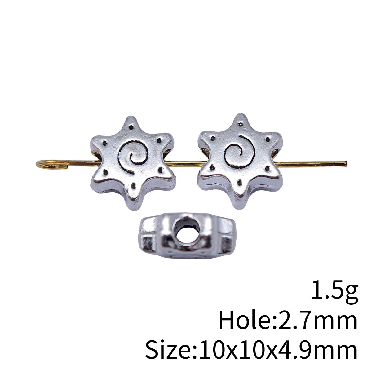 10x10x4.9mm 1.5g Antique Silver Zinc Alloy Swirl Hexagram Large Hole Beads for Bracelet DIY Making