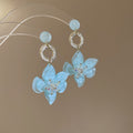 Glass Flower Cluster Drop Earrings in Blue and Brown view 6