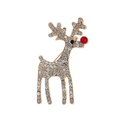 Front product view of the christmas reindeer brooch pin in silver and gold
