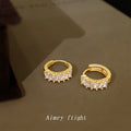 Gold Tone Clear Baguette Stone Fringe Huggie Hoop Earrings view 3