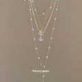 Gold and Silver Tone Shell Flower Layered Pearl Necklaces view 4