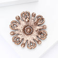 Openwork Crystal Flower Brooch Black Red Green Center Pin view 4