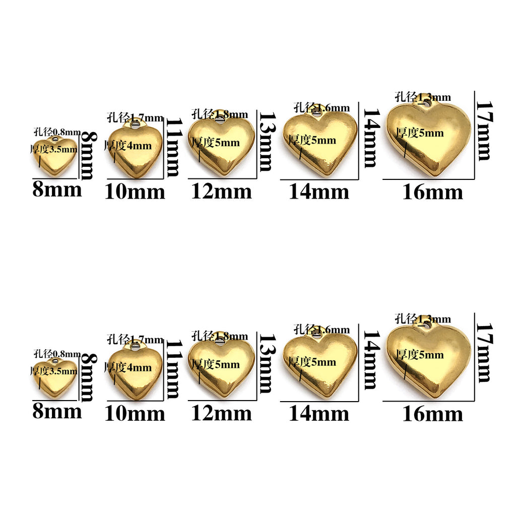 Vacuum Plated Stainless Steel Heart Charm Pendant for DIY Earrings Necklace Jewelry