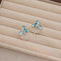 White and Blue Flower Bead Cluster Dangle Stud Earrings view 4