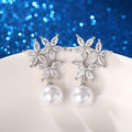 Clear Crystal Flower Pearl Drop Stud Earrings Polished Jewelry Accessory view 3