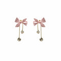 Pink Ribbon Bow Crystal Look Chain Long Stud Earrings view 5