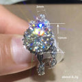 Silver Tone Round Crystal Ring with Leaf Detail Band view 5